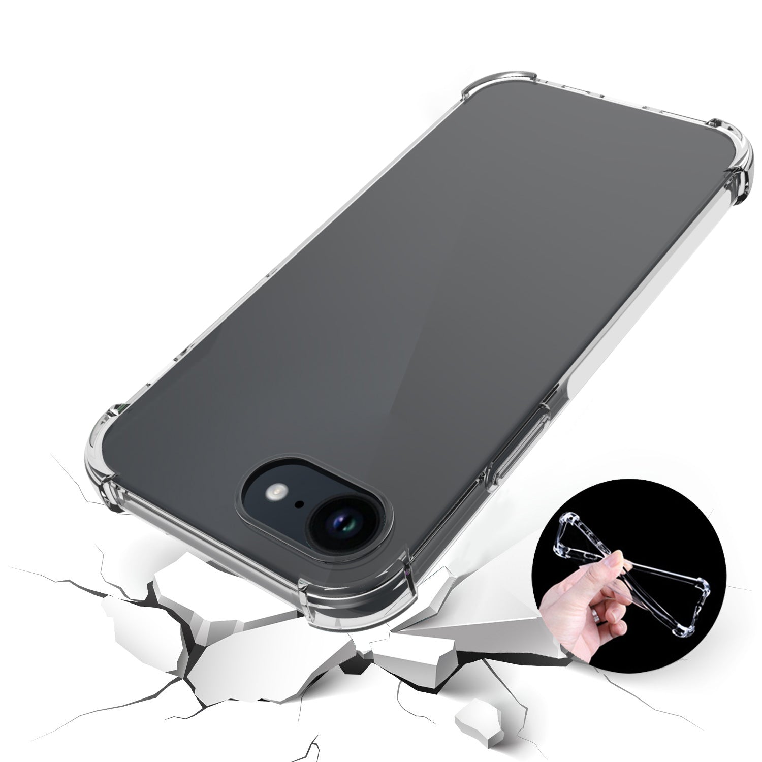Clear Case for iPhone SE (2024) Shell Anti-Drop Flexible TPU Cover with Big Rear Lens Hole Clear Case for iPhone SE (2024) Shell Anti-Drop Flexible TPU Cover with Big Rear Lens Hole